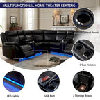 Canapé d'angle inclinable électrique avec lumière LED, fauteuil inclinable en similicuir, en forme de L, porte-gobelet, port USB pour salon, noir