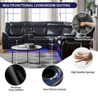 Canapé d'angle inclinable électrique avec lumière LED, fauteuil inclinable en similicuir, en forme de L, porte-gobelet, port USB pour salon, noir