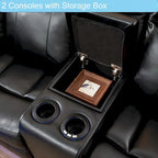 Canapé d'angle inclinable électrique avec lumière LED, fauteuil inclinable en similicuir, en forme de L, porte-gobelet, port USB pour salon, noir