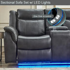 Canapé d'angle inclinable électrique avec lumière LED, fauteuil inclinable en similicuir, en forme de L, porte-gobelet, port USB pour salon, noir
