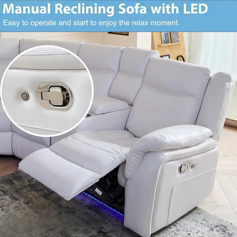 Canapé d'angle inclinable électrique avec lumière LED, fauteuil inclinable en similicuir, en forme de L, porte-gobelet, port USB pour salon, noir
