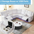 Canapé d'angle inclinable électrique avec lumière LED, fauteuil inclinable en similicuir, en forme de L, porte-gobelet, port USB pour salon, noir