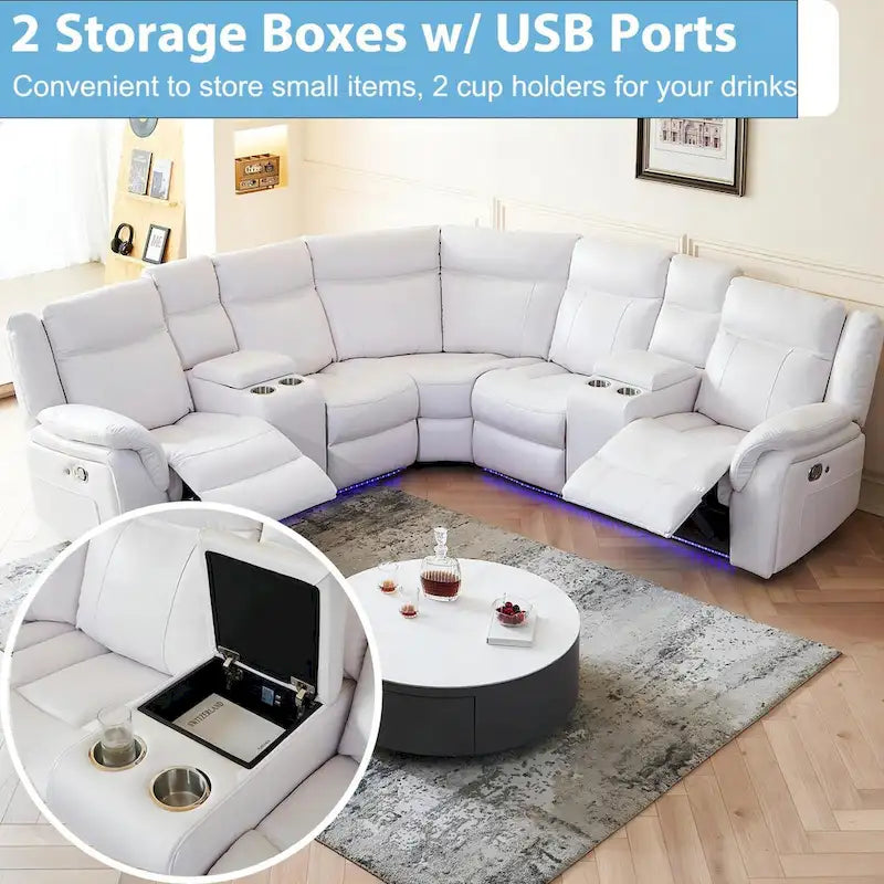 Canapé d'angle inclinable électrique avec lumière LED, fauteuil inclinable en similicuir, en forme de L, porte-gobelet, port USB pour salon, noir