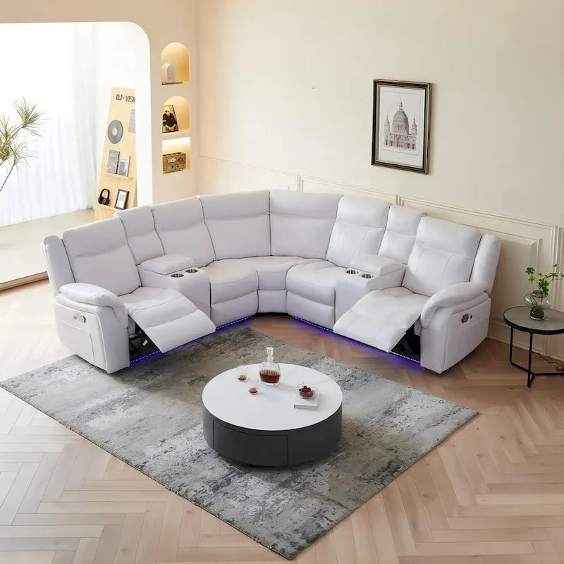 Canapé d'angle inclinable électrique avec lumière LED, fauteuil inclinable en similicuir, en forme de L, porte-gobelet, port USB pour salon, noir