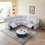Canapé d'angle inclinable électrique avec lumière LED, fauteuil inclinable en similicuir, en forme de L, porte-gobelet, port USB pour salon, noir