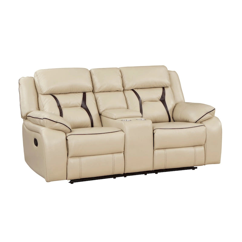 Causeuse inclinable manuelle double Millie de 193 cm, porte-gobelet, similicuir beige
