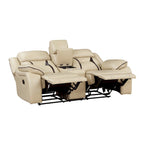 Causeuse inclinable manuelle double Millie de 193 cm, porte-gobelet, similicuir beige