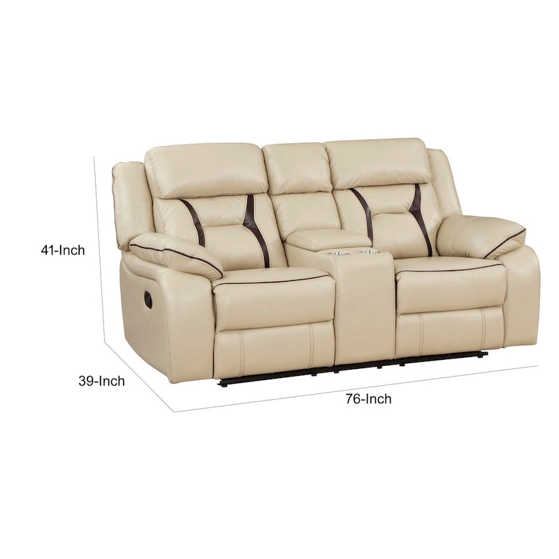 Causeuse inclinable manuelle double Millie de 193 cm, porte-gobelet, similicuir beige