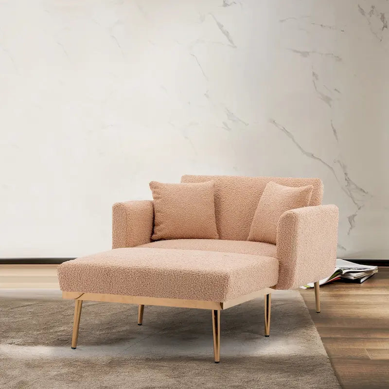 Chaise longue d'intérieur 62 L, Lit de canapé moderne en tissu Teddy pour salon, Chaise longue convertible avec pieds en fer