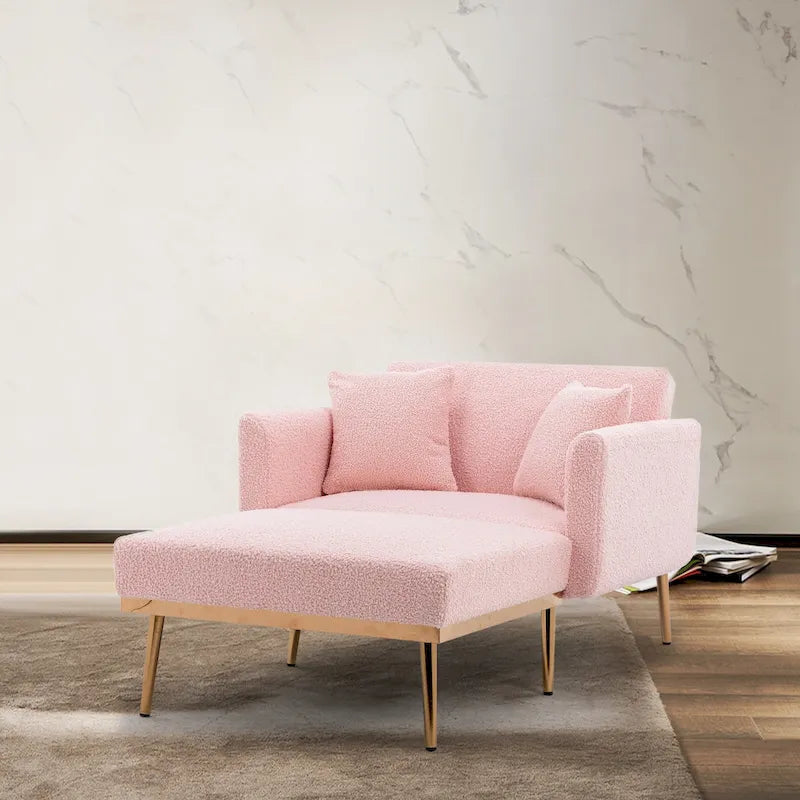 Chaise longue d'intérieur 62 L, Lit de canapé moderne en tissu Teddy pour salon, Chaise longue convertible avec pieds en fer