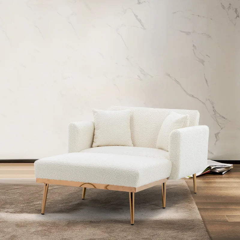 Chaise longue d'intérieur 62 L, Lit de canapé moderne en tissu Teddy pour salon, Chaise longue convertible avec pieds en fer