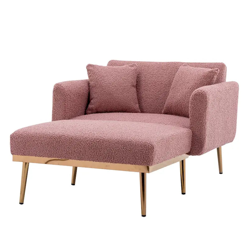 Chaise longue d'intérieur 62 L, Lit de canapé moderne en tissu Teddy pour salon, Chaise longue convertible avec pieds en fer
