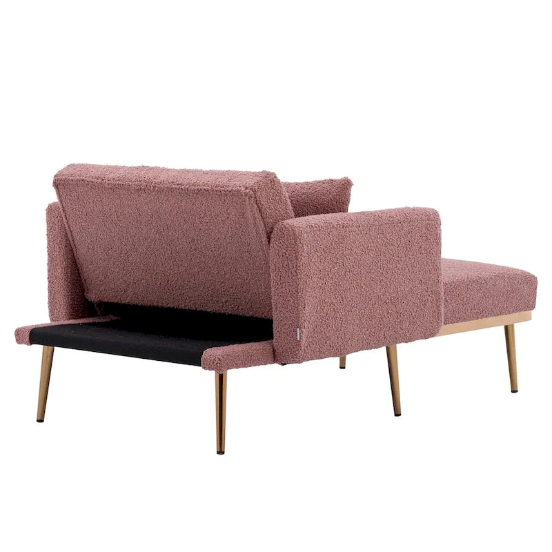 Chaise longue d'intérieur 62 L, Lit de canapé moderne en tissu Teddy pour salon, Chaise longue convertible avec pieds en fer