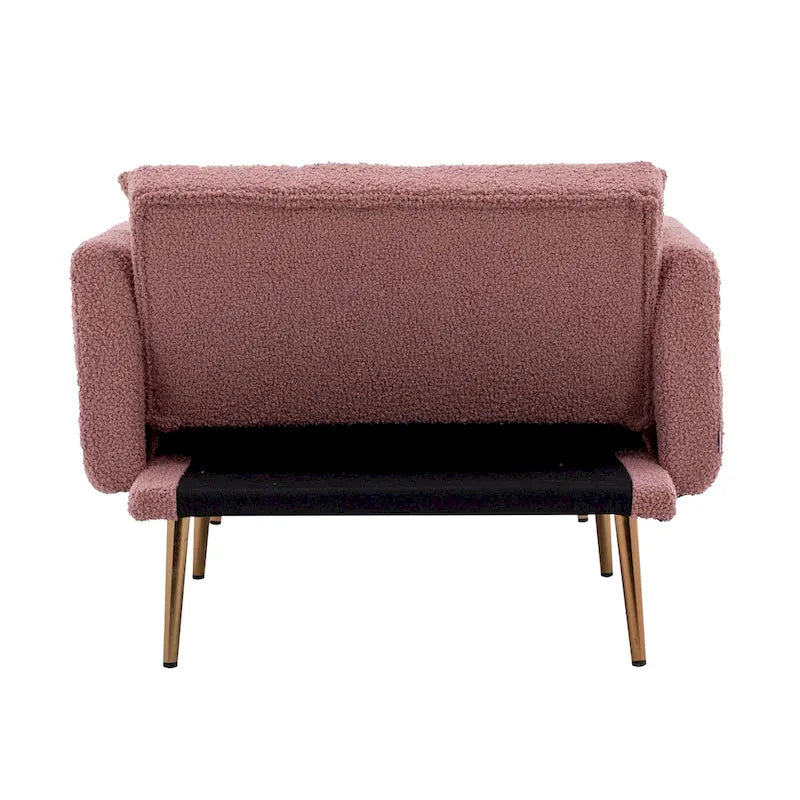 Chaise longue d'intérieur 62 L, Lit de canapé moderne en tissu Teddy pour salon, Chaise longue convertible avec pieds en fer