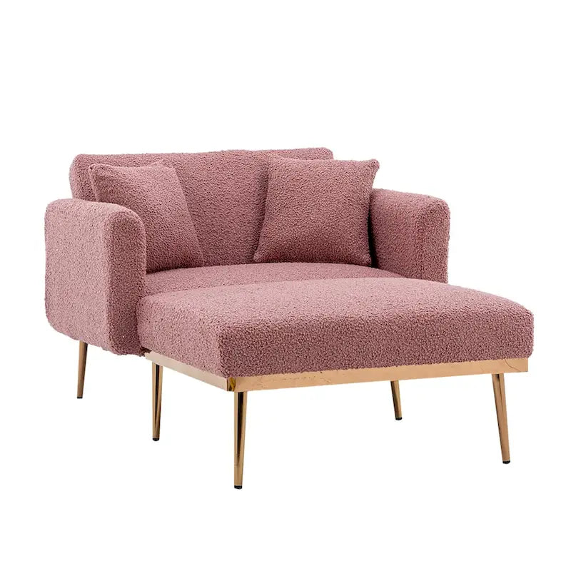 Chaise longue d'intérieur 62 L, Lit de canapé moderne en tissu Teddy pour salon, Chaise longue convertible avec pieds en fer