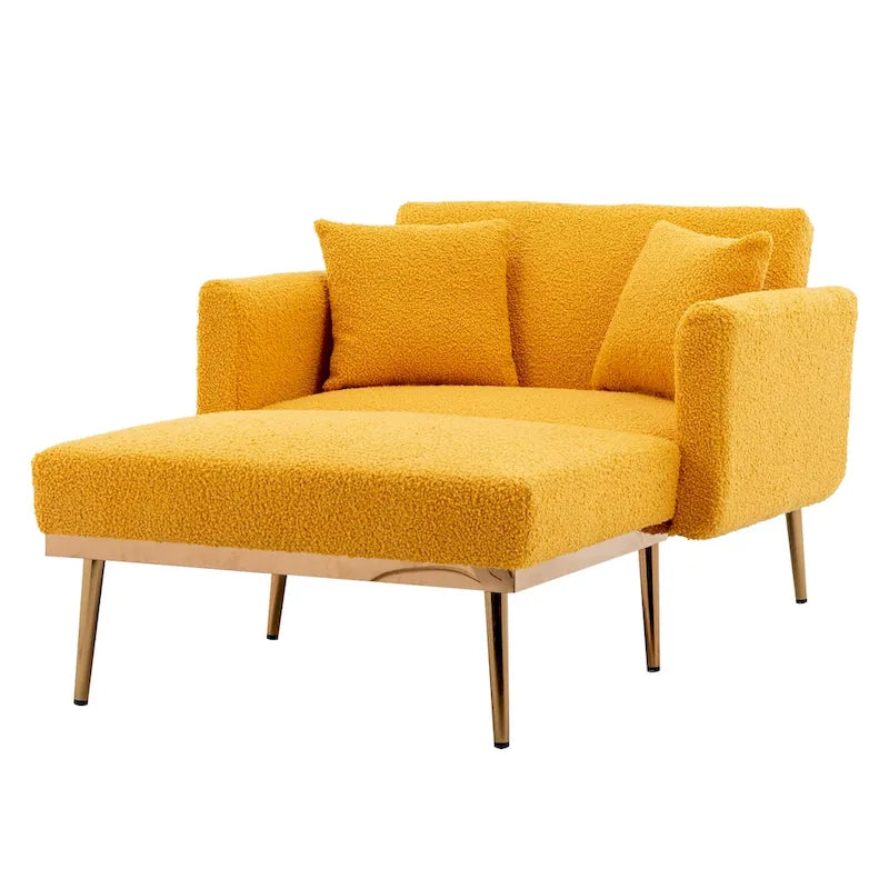 Chaise longue d'intérieur 62 L, Lit de canapé moderne en tissu Teddy pour salon, Chaise longue convertible avec pieds en fer