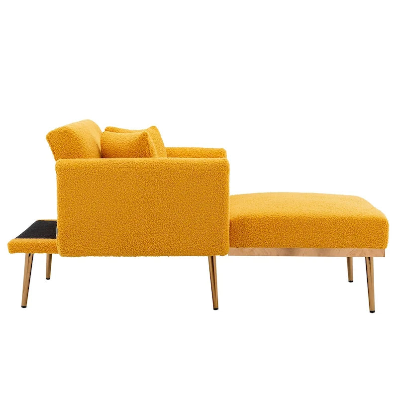 Chaise longue d'intérieur 62 L, Lit de canapé moderne en tissu Teddy pour salon, Chaise longue convertible avec pieds en fer