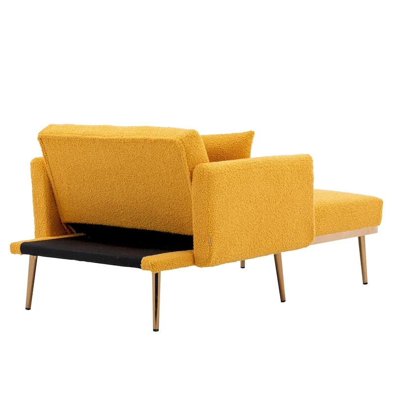 Chaise longue d'intérieur 62 L, Lit de canapé moderne en tissu Teddy pour salon, Chaise longue convertible avec pieds en fer