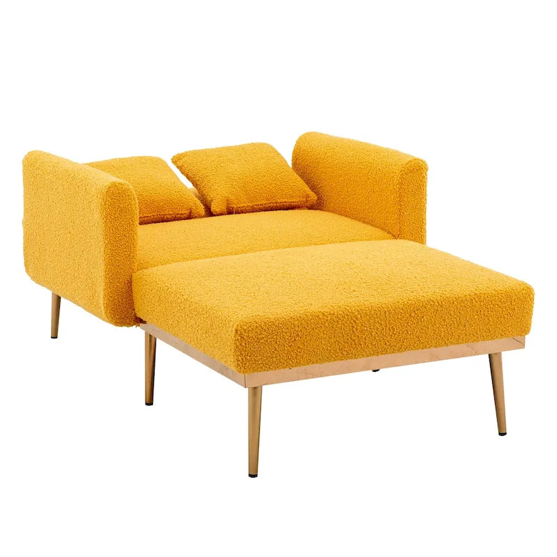Chaise longue d'intérieur 62 L, Lit de canapé moderne en tissu Teddy pour salon, Chaise longue convertible avec pieds en fer