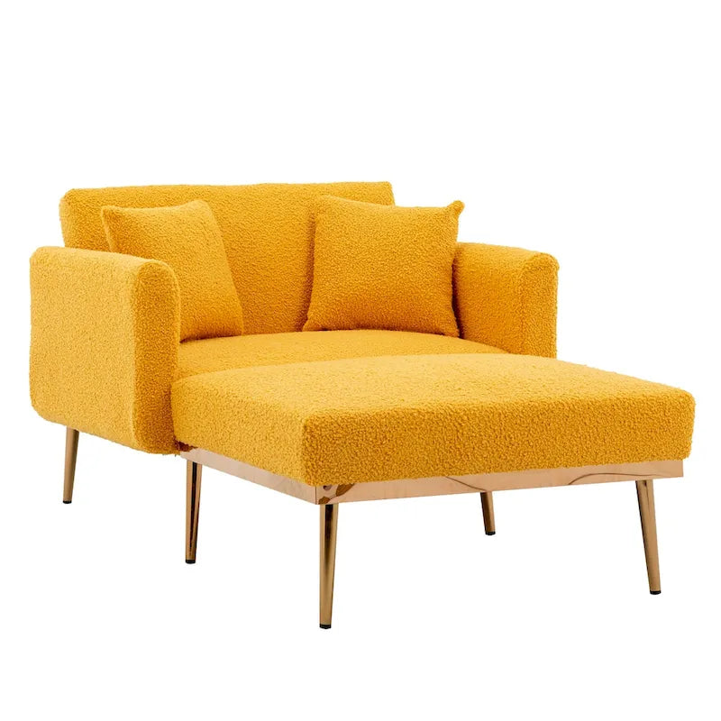 Chaise longue d'intérieur 62 L, Lit de canapé moderne en tissu Teddy pour salon, Chaise longue convertible avec pieds en fer