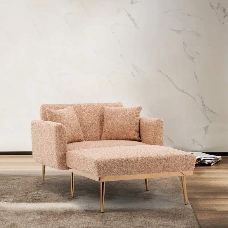 Chaise longue d'intérieur 62 L, Lit de canapé moderne en tissu Teddy pour salon, Chaise longue convertible avec pieds en fer