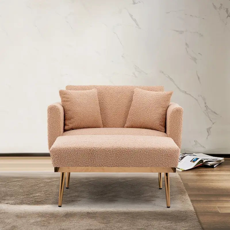 Chaise longue d'intérieur 62 L, Lit de canapé moderne en tissu Teddy pour salon, Chaise longue convertible avec pieds en fer