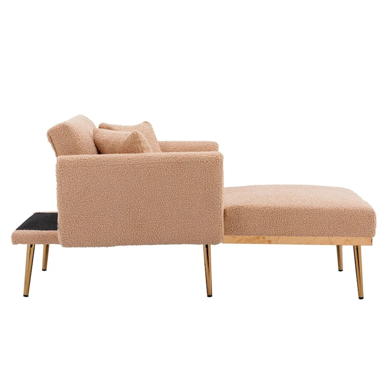 Chaise longue d'intérieur 62 L, Lit de canapé moderne en tissu Teddy pour salon, Chaise longue convertible avec pieds en fer