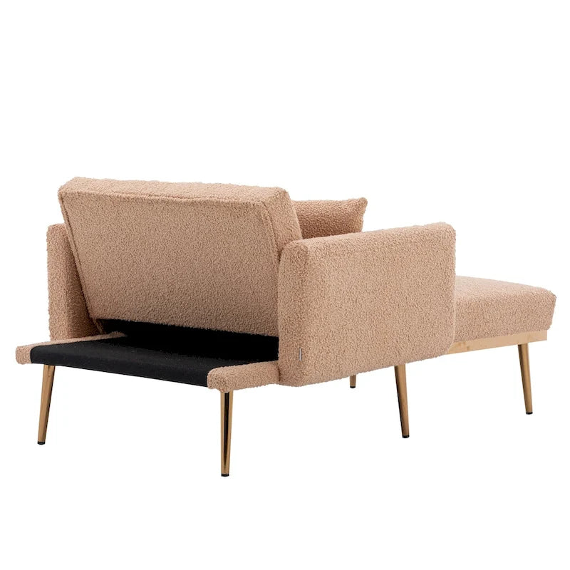 Chaise longue d'intérieur 62 L, Lit de canapé moderne en tissu Teddy pour salon, Chaise longue convertible avec pieds en fer