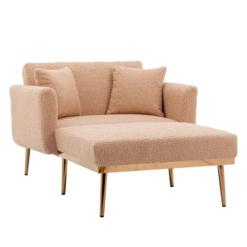 Chaise longue d'intérieur 62 L, Lit de canapé moderne en tissu Teddy pour salon, Chaise longue convertible avec pieds en fer