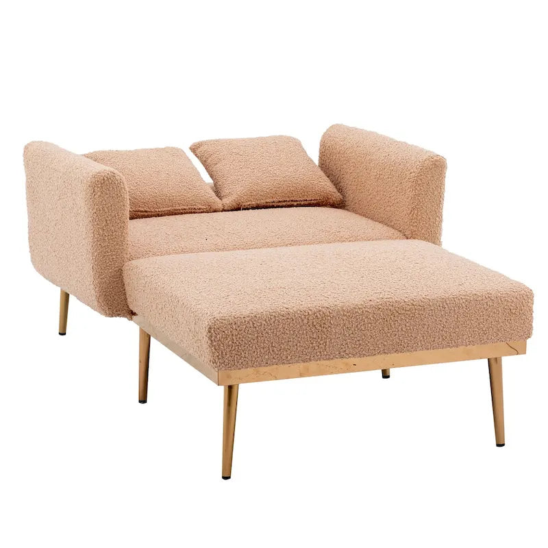 Chaise longue d'intérieur 62 L, Lit de canapé moderne en tissu Teddy pour salon, Chaise longue convertible avec pieds en fer