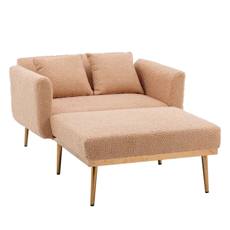 Chaise longue d'intérieur 62 L, Lit de canapé moderne en tissu Teddy pour salon, Chaise longue convertible avec pieds en fer