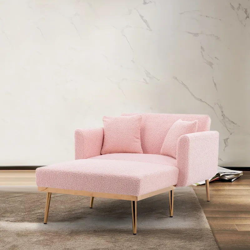 Chaise longue d'intérieur 62 L, Lit de canapé moderne en tissu Teddy pour salon, Chaise longue convertible avec pieds en fer