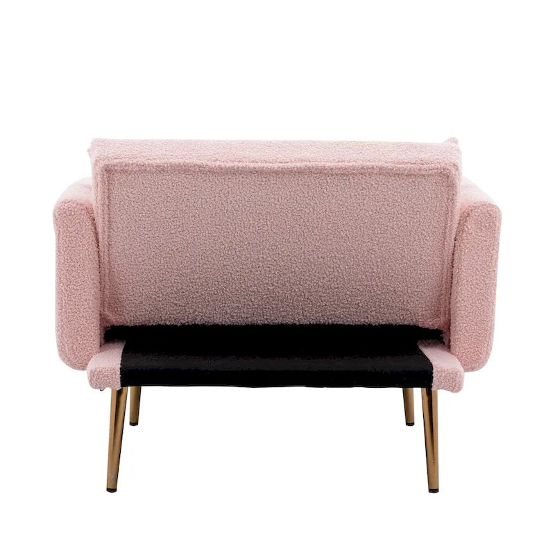 Chaise longue d'intérieur 62 L, Lit de canapé moderne en tissu Teddy pour salon, Chaise longue convertible avec pieds en fer