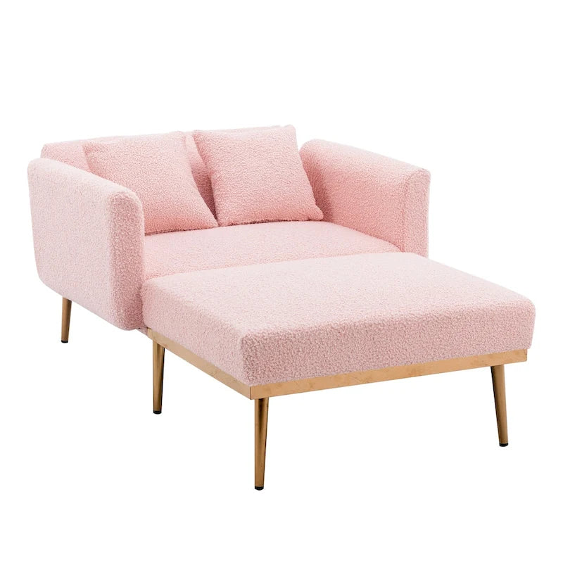 Chaise longue d'intérieur 62 L, Lit de canapé moderne en tissu Teddy pour salon, Chaise longue convertible avec pieds en fer