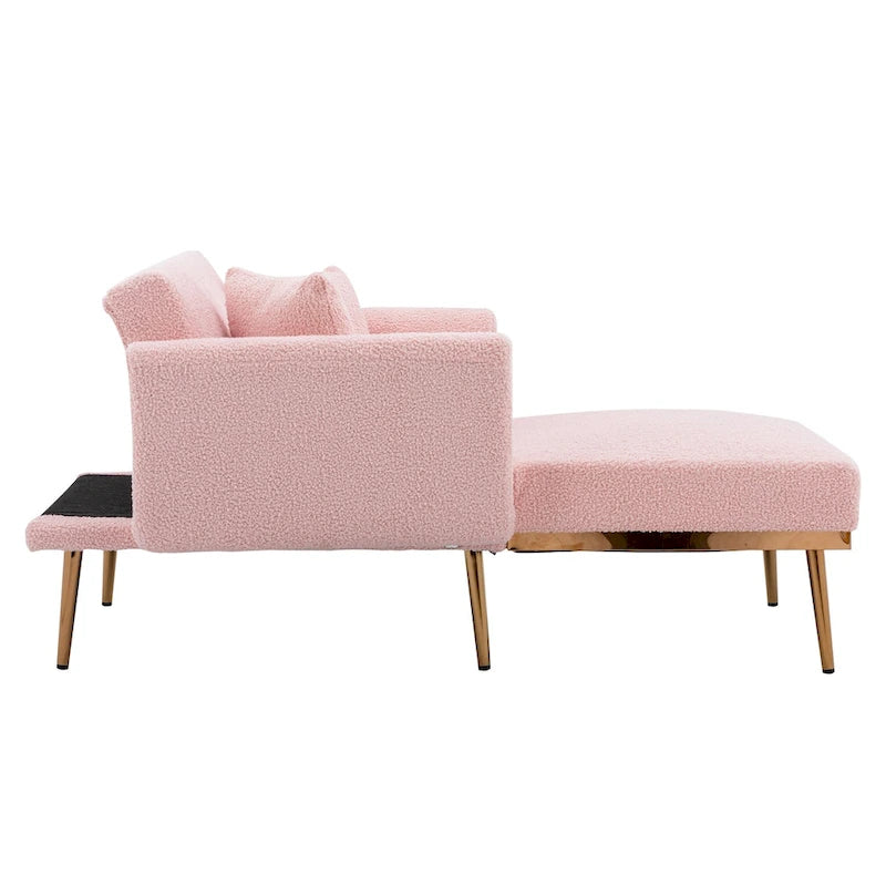 Chaise longue d'intérieur 62 L, Lit de canapé moderne en tissu Teddy pour salon, Chaise longue convertible avec pieds en fer
