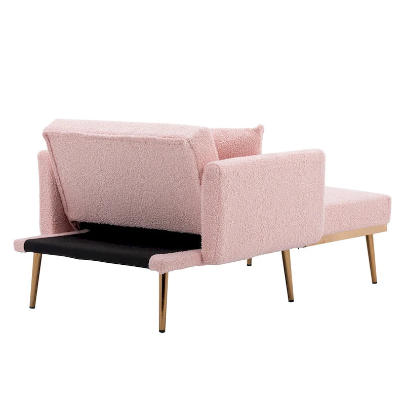Chaise longue d'intérieur 62 L, Lit de canapé moderne en tissu Teddy pour salon, Chaise longue convertible avec pieds en fer