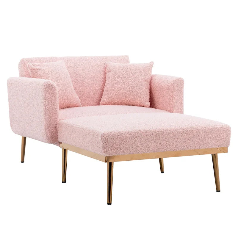 Chaise longue d'intérieur 62 L, Lit de canapé moderne en tissu Teddy pour salon, Chaise longue convertible avec pieds en fer