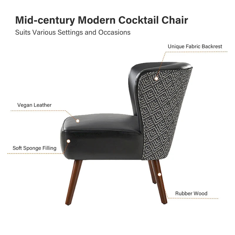 Fauteuil d'appoint Mid-Century Modern – Pieds effilés en bois massif, 4 couleurs