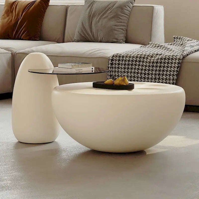Table basse ronde moderne Nesting 42 blanc crème, 2 pièces pour le salon - 62