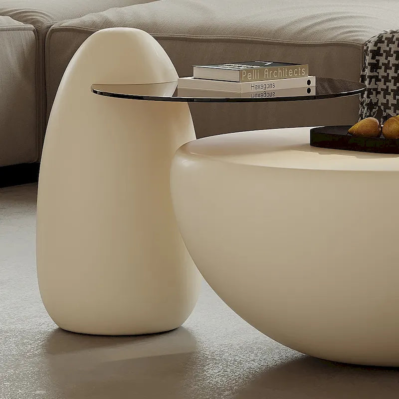 Table basse ronde moderne Nesting 42 blanc crème, 2 pièces pour le salon - 62