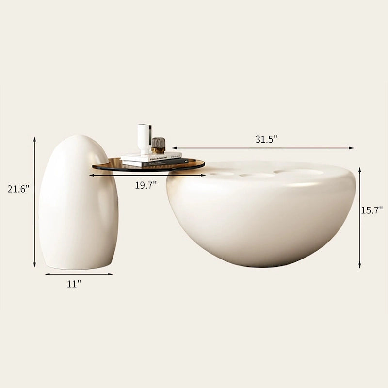 Table basse ronde moderne Nesting 42 blanc crème, 2 pièces pour le salon - 62