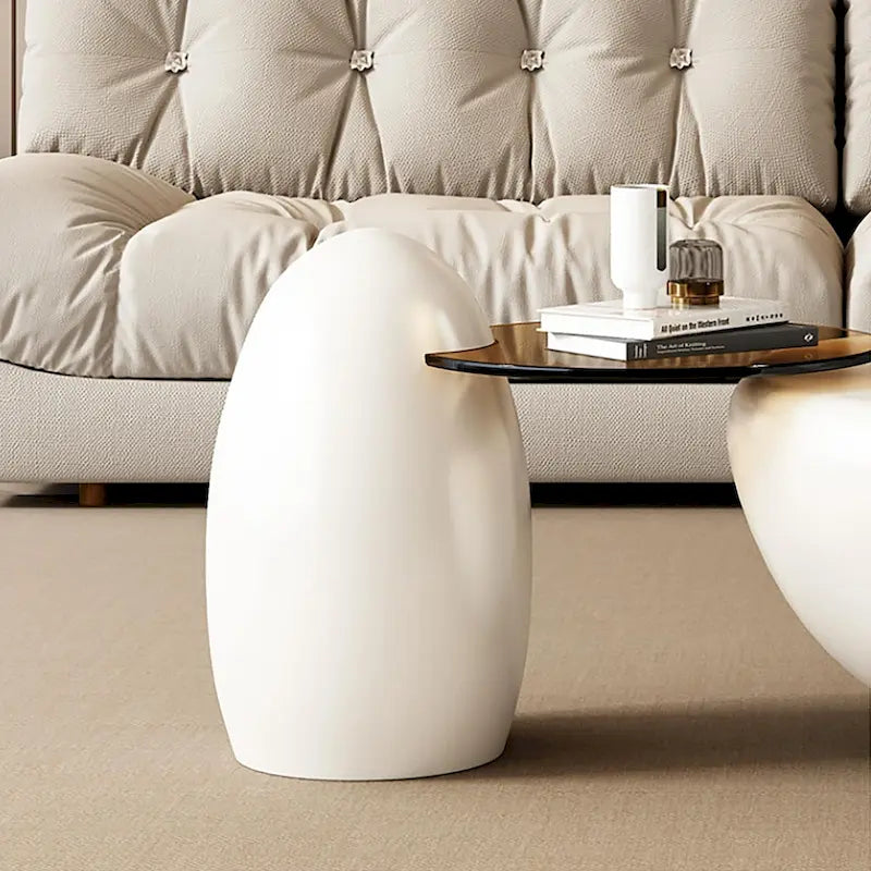 Table basse ronde moderne Nesting 42 blanc crème, 2 pièces pour le salon - 62