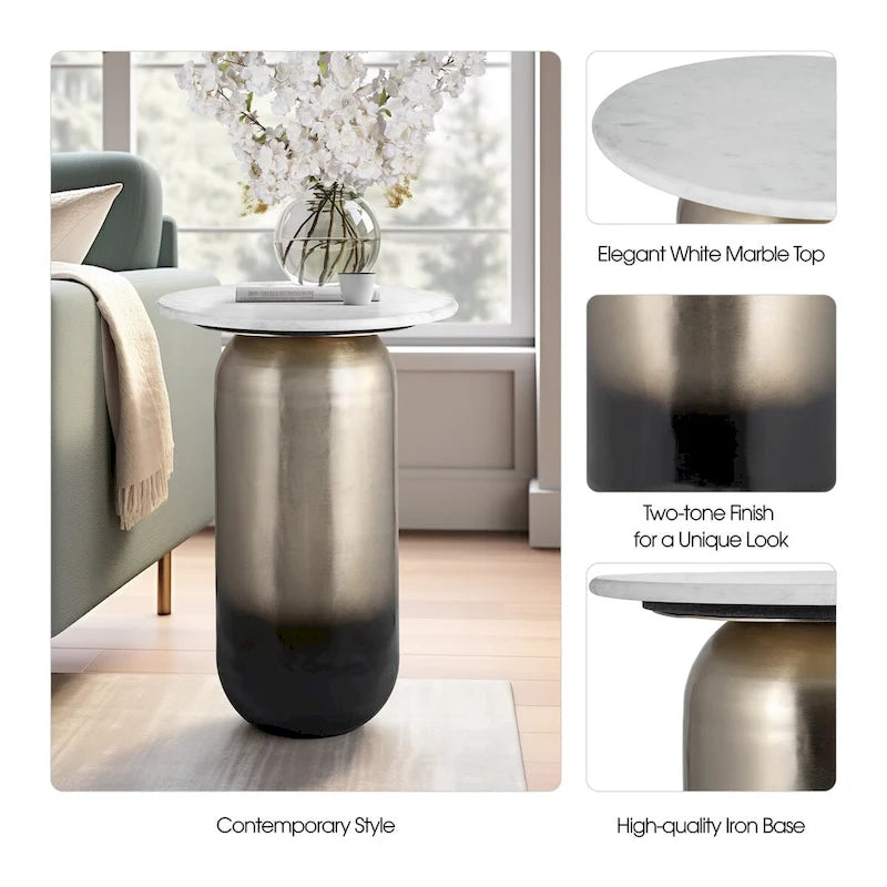 Table d'appoint moderne Sagebrook Home en marbre/métal blanc neutre et or - 16 x 16 x 23