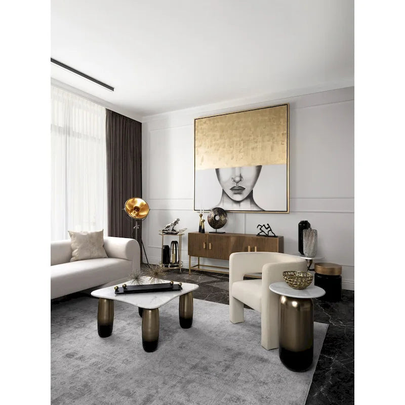 Table d'appoint moderne Sagebrook Home en marbre/métal blanc neutre et or - 16 x 16 x 23
