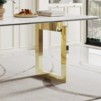 Table à manger rectangulaire avec plateau en verre trempé composite de pierre frittée de 0,47" d'épaisseur et piètement en acier inoxydable