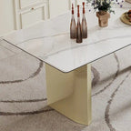 Table à manger rectangulaire avec plateau en verre trempé composite de pierre frittée de 0,47" d'épaisseur et piètement en acier inoxydable