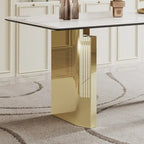 Table à manger rectangulaire avec plateau en verre trempé composite de pierre frittée de 0,47" d'épaisseur et piètement en acier inoxydable