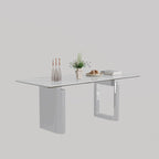Table à manger rectangulaire avec plateau en verre trempé composite de pierre frittée de 0,47" d'épaisseur et piètement en acier inoxydable