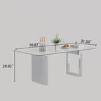 Table à manger rectangulaire avec plateau en verre trempé composite de pierre frittée de 0,47" d'épaisseur et piètement en acier inoxydable