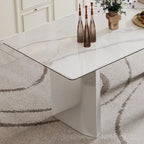 Table à manger rectangulaire avec plateau en verre trempé composite de pierre frittée de 0,47" d'épaisseur et piètement en acier inoxydable
